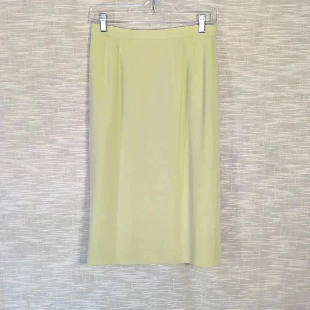 Le Suit Pencil Skirt Waffle Midi Business Casual Green Pleated